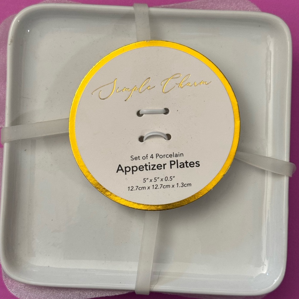 Simple Charm White Porcelain Appetizer Plates. Measurements and picture.